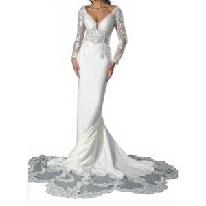 NEW STELLA COUTURE long sleeve lace mermaid wedding dress in off white